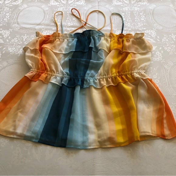 H&M Women’s Size 8 Multicolored Blouse Elastic Chiffon Shirt Spaghetti Straps - Picture 14 of 16